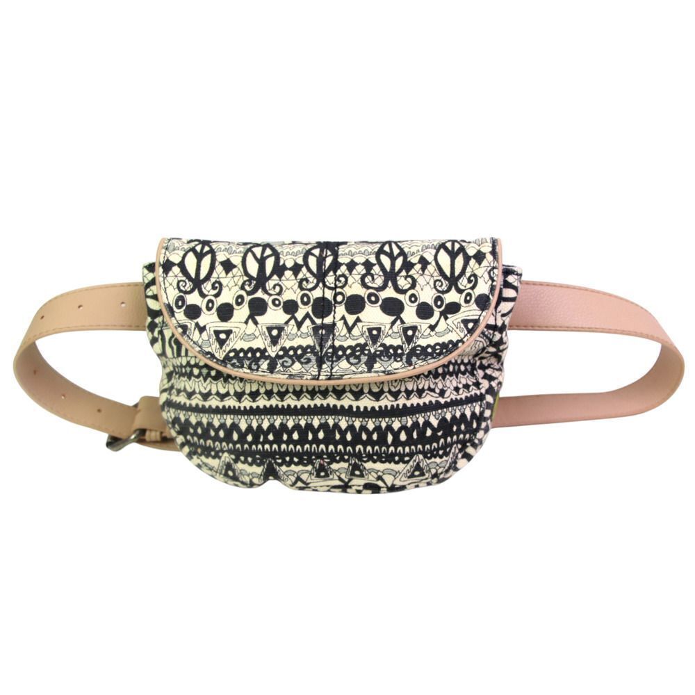 Sakroots BLACK WHITE JUTE COTTON ARTIST CIRCLE FANNY WAIST BAG CLUTCH HANDBAG